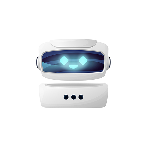 Chatbot helper with glowing eyes and smile isolated robot online assistant. Vector robot with digital screen and cute kind face, customer service character. Modern technologies virtual helper