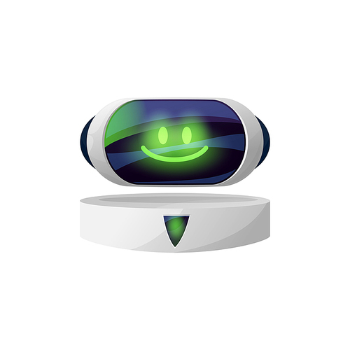 Chatterbot virtual online support chatbot isolated ai assistant helper. Vector messenger application robot bot, chatter call center operator, customer support service chatting bot with glowing eyes