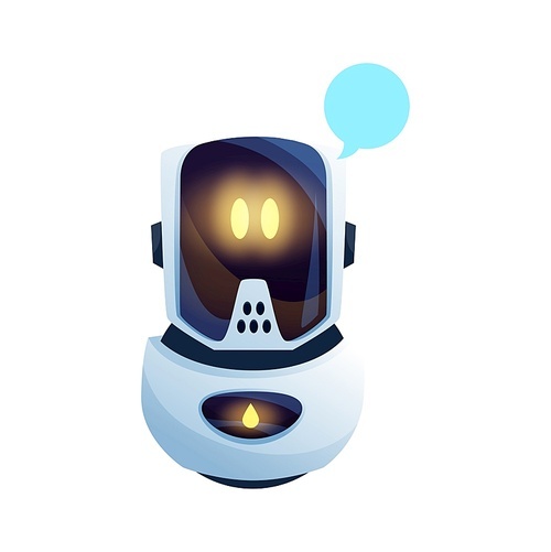 Chatterbot or talkbot, chatter call center operator isolated customer support robot. Vector virtual chatbot online artificial intelligence messenger robot, funny bot with speech bubble message