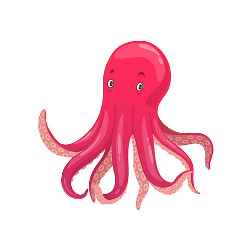 Cartoon octopus underwater animal, isolated vector sea and ocean creature, childish character with pink skin and long tentacles. Water kraken, cephalopoda character with eyes and feelers