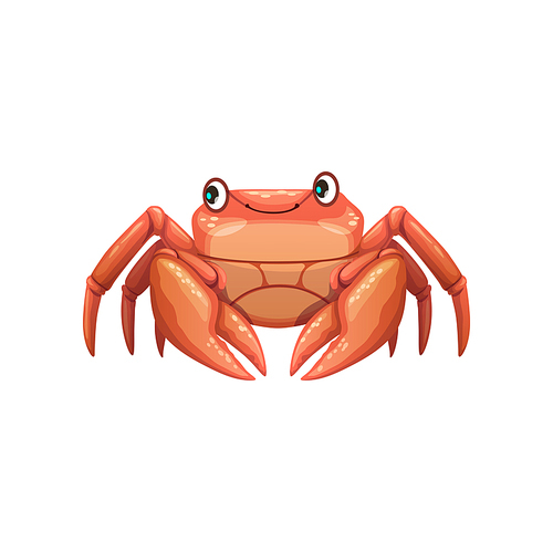 Cartoon crab vector underwater sea animal, marine crustacean with claws. Isolated wild ocean creature graphic design element