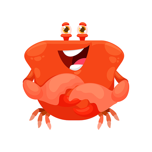 Cartoon kawaii square face, funny crab emoticon smile, vector emoji icon. Cute cheerful lobster crab character for kawaii face, underwater or undersea funny emoji emotion with square face