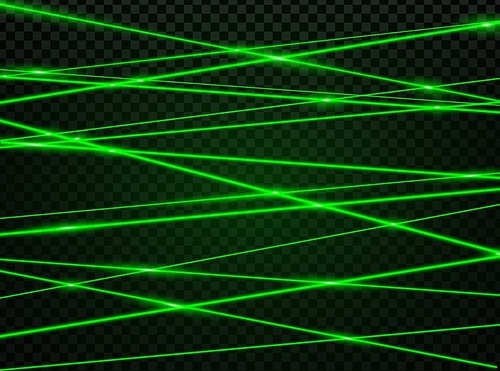 Green laser beam lights, neon glow rays background, vector flash and beam lines effect. Green laser shine and sparkle flares or light lines, space galaxy stars and futuristic energy beam flash