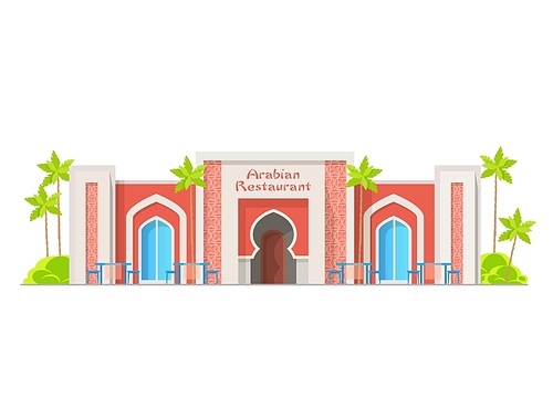 Arabian cuisine restaurant building icon, Eastern Asia food cafe architecture, vector. Middle East Arabic cuisine restaurant, Turkish or Egyptian and Arabian traditional authentic house facade