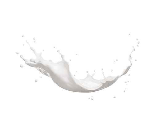 White milk wave splash with splatters and drops. Isolated liquid dynamic motion with scatter droplets, pouring dairy product. Element for package design, promo ad, Realistic 3d vector illustration