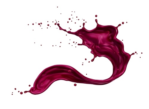 Blueberry or blackberry juice and yogurt swirl splash. Isolated vector purple wave of realistic milk and fruit drink with falling drops, creamy texture. Dairy food, blueberry juice and yogurt dessert