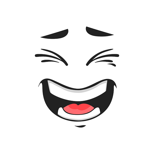 Cartoon laughing face, vector happy emoji, laugh facial expression with wide open toothy mouth and closed eyes. Character positive feelings isolated on white background