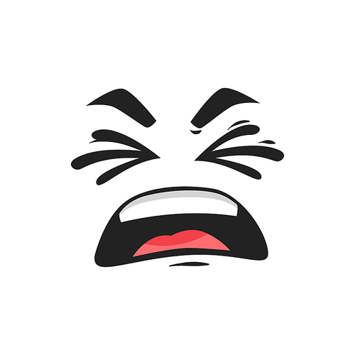 Cartoon face, disgust or sneezing vector emotion with closed eyes and open mouth. Sour taste, aversion facial expression, funny emoji. Naughty or disgusting emoji