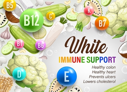 White day of color rainbow diet, organic nutrition and multivitamins of eating program, vector. Rainbow diet vitamins and mineral for immune support with healthy vegetables, fruits and nuts