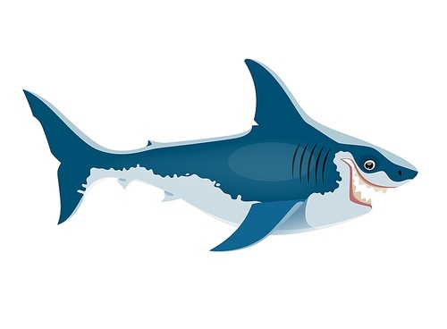 Cartoon Megalodon dinosaur character. Extinct underwater carnivorous animal or shark, isolated prehistoric aquatic beast. Neogene era predator aquatic creature vector personage with sharp teeth in maw