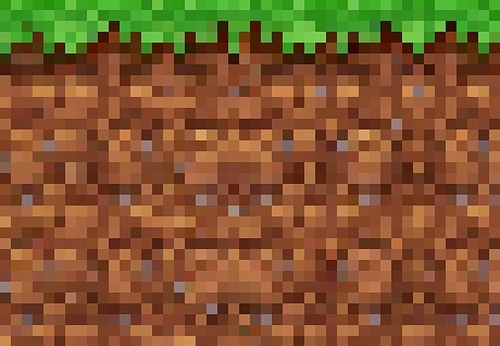 Pixel game vector background with cubic block pixel grass and ground pattern. Nature landscape scene with green grass meadow, brown soil and rocks mosaic, 8 bit arcade game level