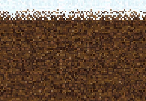 Cubic pixel game ice, snow and ground blocks, vector background pattern. 8bit pixel underground or craft soil and stone bricks with cubic texture, 8 bit computer game level on brown background