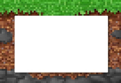 Pixel game pattern background with blank copyspace, vector cubic pixel grass and ground blocks. 8bit pixel landscape or underground with green forest or grass texture and blank copy space