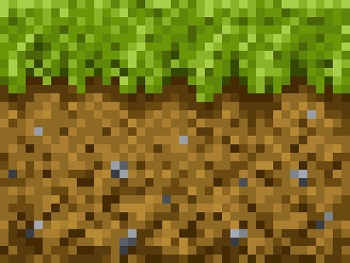 Pixel grass and ground blocks vector pattern of cubic pixel game background. Craft blocks with green, brown and grey 8 bit rough texture, arcade game level or nature landscape scene design