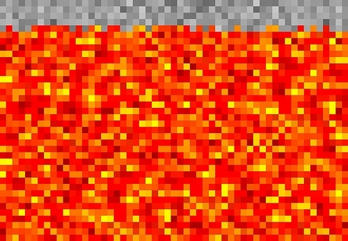 Cubic pixel lava or magma blocks pattern, pixel game vector background. Lava magma texture in 8bit pixel art, underground hell with red fire of volcano burn flames in cubic mosaic blocks, game level