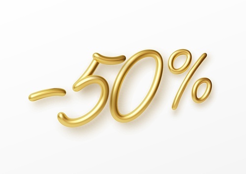 Realistic golden text 50 percent discount number. Vector illustration EPS10