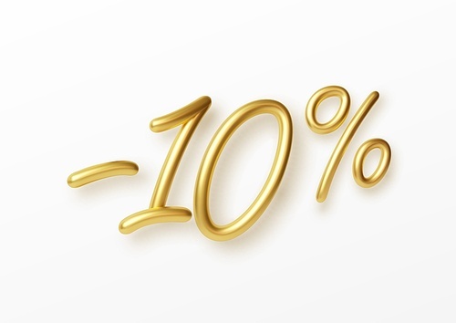 Realistic golden text 10 percent discount number. Vector illustration EPS10
