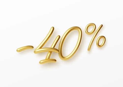 Realistic golden text 40 percent discount number. Vector illustration EPS10