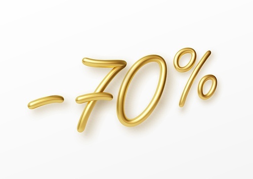 Realistic golden text 70 percent discount number. Vector illustration EPS10