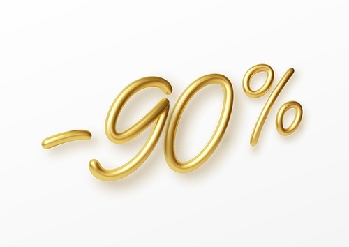 Realistic golden text 90 percent discount number. Vector illustration EPS10