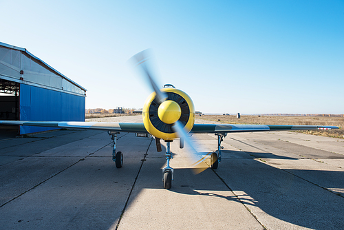 Ultralight small private aircraft airplane at the aerodrome airport