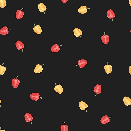 Seamless pattern with colorful vegetables. Hand drawn vector illustration design with red and bell peppers. Natural organic food. Wallpaper and fabric design.