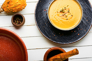 Autumn vegetarian pumpkin cream soup.Pumpkin and carrot soup