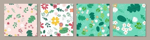 Collection Set Seamless Pattern Background with Simple Flower Design Elements. Vector Illustration