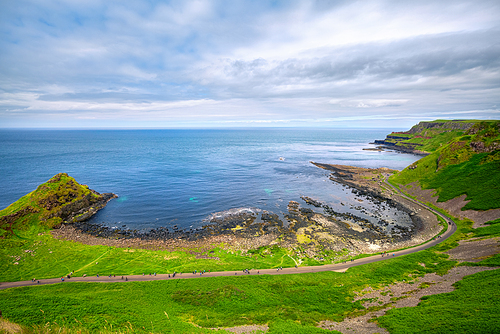 view on Portnaboe bay and North Antrim Cliff along the Giant's Causeway, County Antrim, Northern Ireland, UK