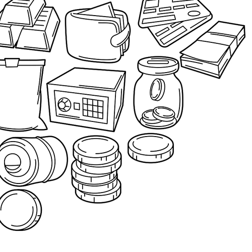 Banking background with money icons. Business concept with finance items. Economy and commerce stylized image.