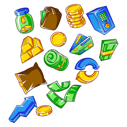 Banking background with money icons. Business concept with finance items. Economy and commerce stylized image.