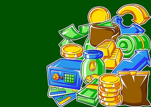 Banking background with money icons. Business concept with finance items. Economy and commerce stylized image.