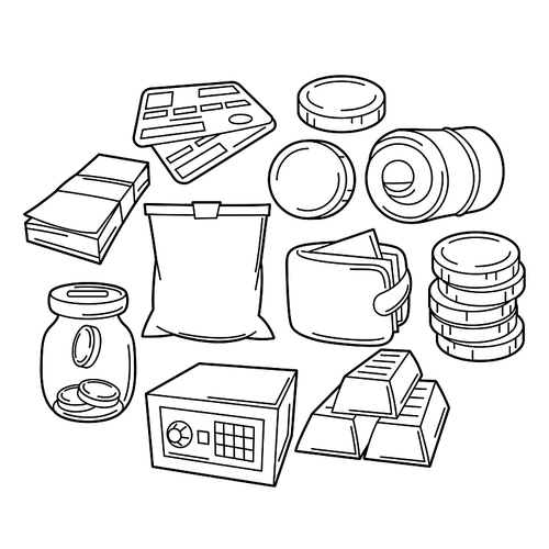 Banking background with money icons. Business concept with finance items. Economy and commerce stylized image.