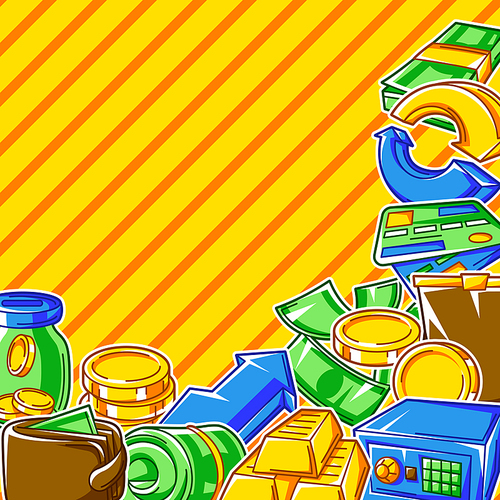 Banking background with money icons. Business concept with finance items. Economy and commerce stylized image.