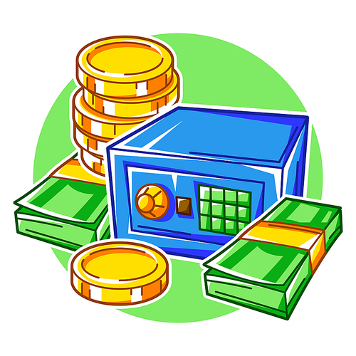 Banking illustration with money items. Business and finance concept. Economy and commerce stylized image.