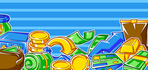 Banking background with money icons. Business concept with finance items. Economy and commerce stylized image.