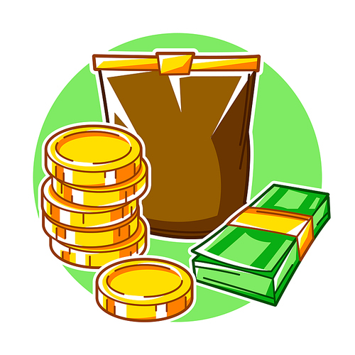 Banking illustration with money items. Business and finance concept. Economy and commerce stylized image.