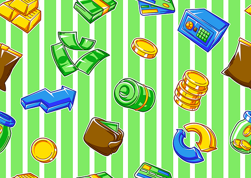 Banking seamless pattern with money icons. Business background with finance items. Economy and commerce stylized image.