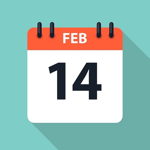 14 February Valentine s Day Calendar Icon. Vector Illustration