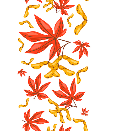 Seamless pattern of maple leaves with seeds. Image of seasonal autumn plant.