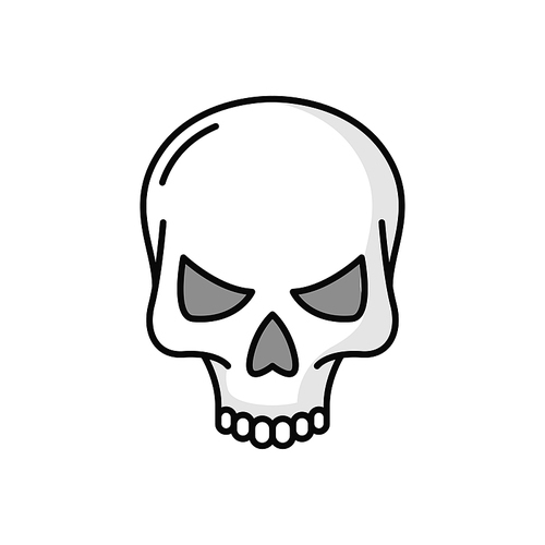 Scary skull bone, symbol death and danger isolated color line icon. Vector danger sign, spooky ghost demon with jaws. Halloween object, skeleton head, mexican day of dead dia de los muertos mascot