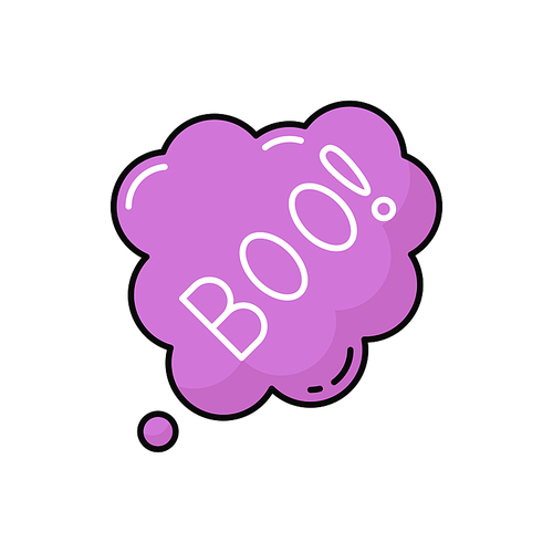 Spooky banner with horrible boo text dialog bubble isolated color icon. Vector scary white cloud, spooky banner with horrible boo. Flying ghost spirit, Happy Halloween greeting card design element