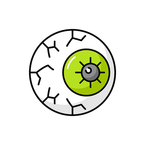 Spooky eyeball caramel candy dead eye outline icon. Vector trick or treat dessert. Bonbon, scary human or animal eye. Vision, googly look sign, eye apple. Sucker lollipop scary Halloween confectionery