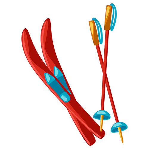 Winter illustration of skis. Seasonal symbol in hand drawn style.