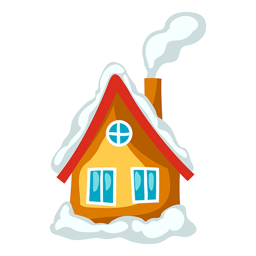 Winter illustration of house in snow. Seasonal symbol in hand drawn style.