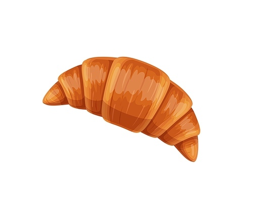 Cartoon french croissant. Isolated vector dessert, bakery in shape of crescent. Fresh pastry, bun or roll with filling, traditional food of France, homemade or cafe product, delicious breakfast