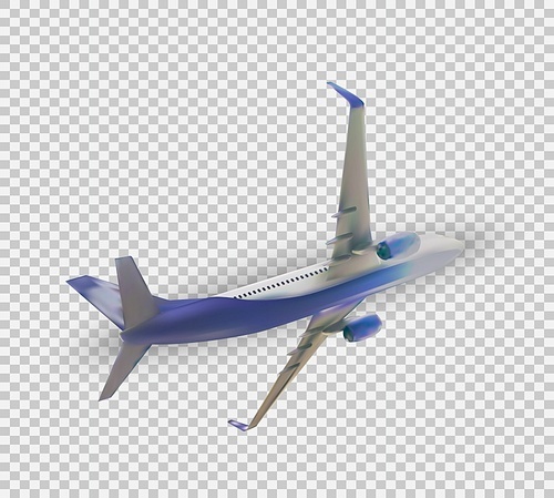 Naturalistic 3D passenger plane flying on transparent background. Vector illustration. EPS10