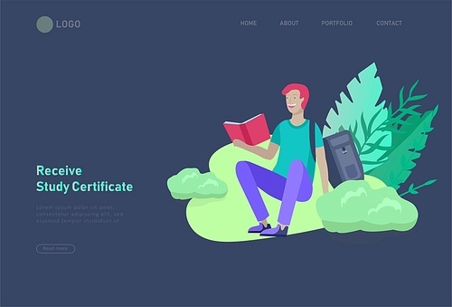Set of web page design templates with relaxed learning people outdoor for online education, training and courses. Modern vector illustration concepts for website and mobile website development
