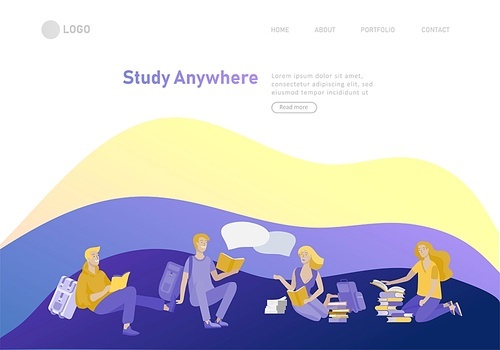 Set of web page design templates with relaxed learning people outdoor for online education, training and courses. Modern vector illustration concepts for website and mobile website development