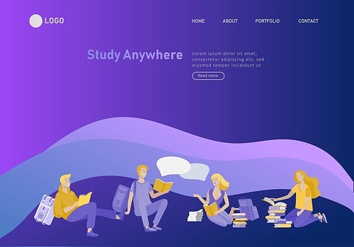 Set of web page design templates with relaxed learning people outdoor and graduate for online education, training and courses. Modern vector illustration concepts for website